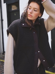 Chocolate Brown Oversized Borg Gilet Cover-Up - Image 1 of 8