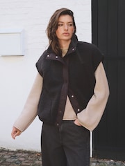 Chocolate Brown Oversized Borg Gilet Cover-Up - Image 2 of 8