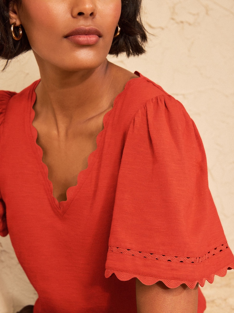 Love & Roses Bright Orange Petite Scallop V-Neck T-Shirt - Image 2 of 4 Love & Roses Bright Orange Petite Scallop V-Neck T-Shirt - Image 2 of 4