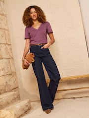 Love & Roses Purple Petite Scallop V-Neck T-Shirt - Image 3 of 4