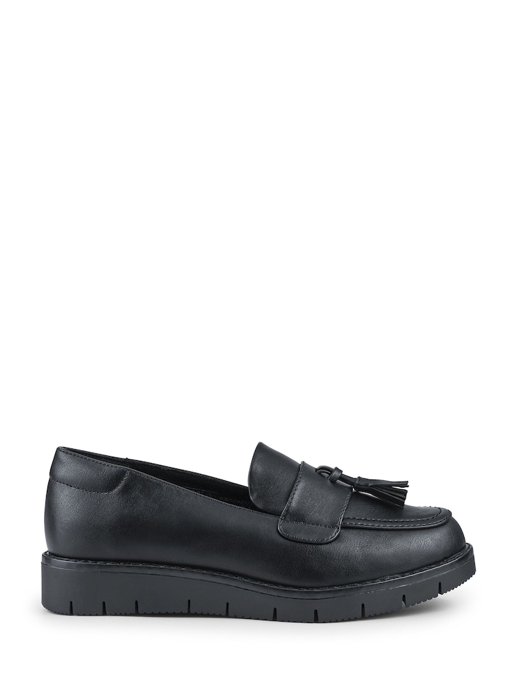 Pavers Black Wide Fit Tasselled Chunky Moccasins Shoes - Image 1 of 5