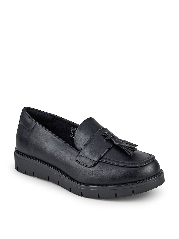 Pavers Black Wide Fit Tasselled Chunky Moccasins Shoes - Image 2 of 5