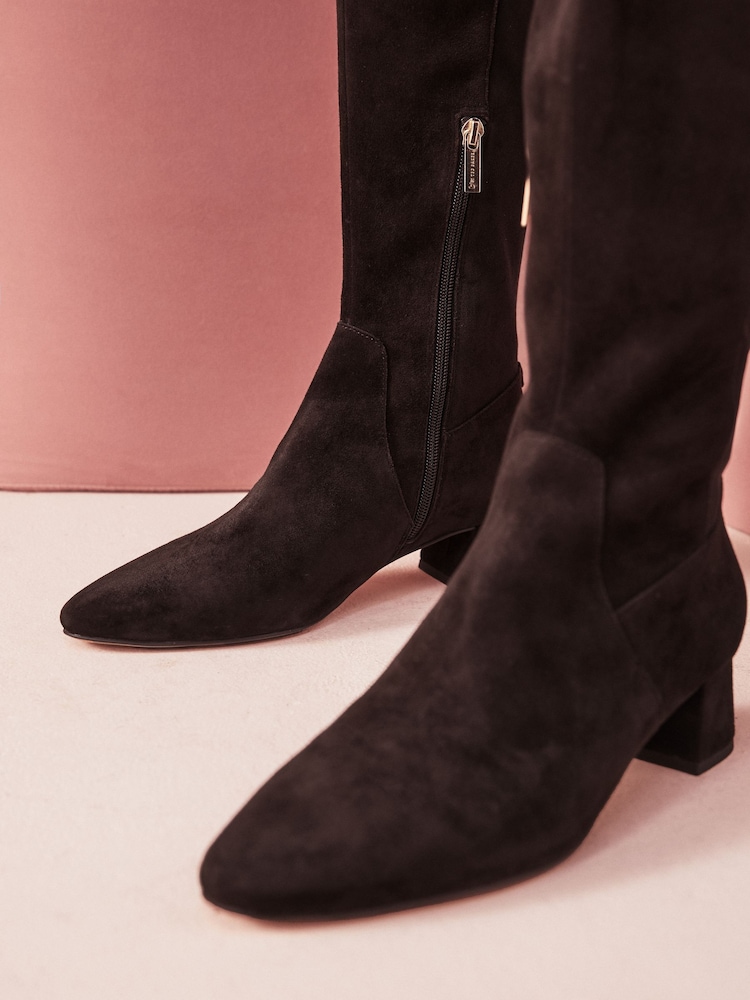 B by Ted Baker Black Leather Sock Knee High Boots - Image 2 of 8 B by Ted Baker Black Leather Sock Knee High Boots - Image 2 of 8