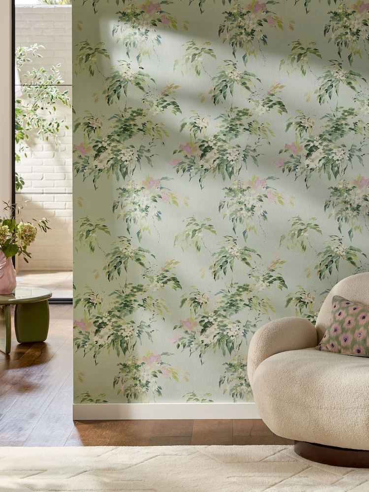 Sage Ruiz Floral A4 Wallpaper Sample Floral - Image 1 of 5 Sage Ruiz Floral A4 Wallpaper Sample Floral - Image 1 of 5