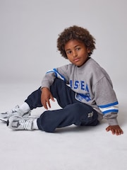 Superdry Grey Marl/Navy Sweatshirt and Joggers Set 2 Piece - Image 4 of 10