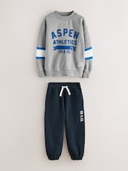 Superdry Grey Marl/Navy Sweatshirt and Joggers Set 2 Piece - Image 5 of 10