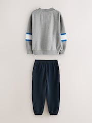 Superdry Grey Marl/Navy Sweatshirt and Joggers Set 2 Piece - Image 6 of 10