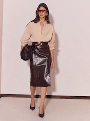 Lipsy Faux Leather Belted Side Split Midi Skirt - Bild 4 av 5