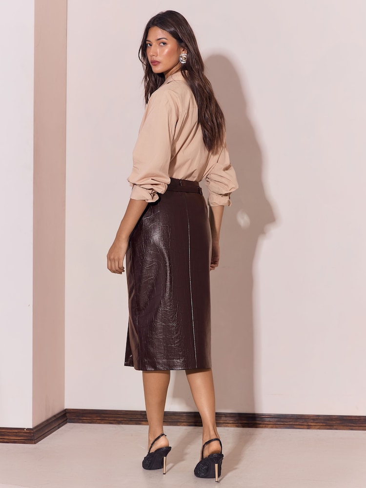 Lipsy Faux Leather Belted Side Split Midi Skirt - Bild 5 av 5