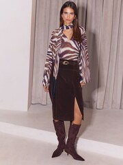 Lipsy Chocolate Brown Belted Side Split Midi Skirt - Image 3 of 5