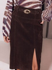 Lipsy Chocolate Brown Belted Side Split Midi Skirt - Image 4 of 5
