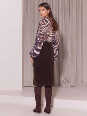 Lipsy Chocolate Brown Belted Side Split Midi Skirt - Image 5 of 5