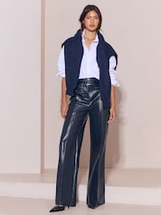 Lipsy Navy Faux Leather Tailored Wide Leg Trousers - Image 4 of 6