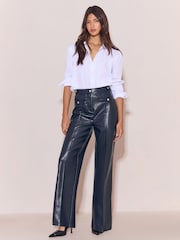 Lipsy Navy Faux Leather Tailored Wide Leg Trousers - Image 5 of 6