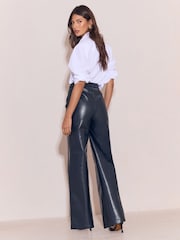 Lipsy Navy Faux Leather Tailored Wide Leg Trousers - Image 6 of 6