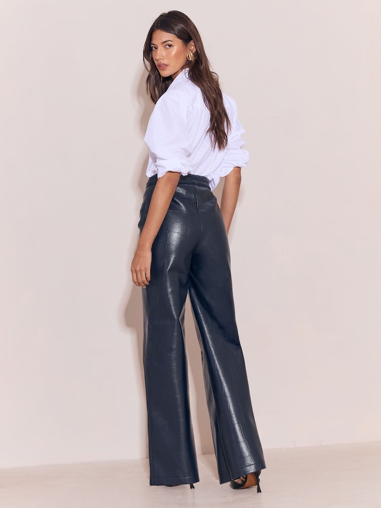 Lipsy Navy Faux Leather Tailored Wide Leg Trousers - Image 6 of 6