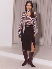Lipsy Chocolate Brown Petite Belted Side Split Midi Skirt - Image 3 of 5