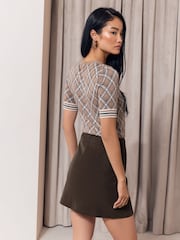 Lipsy Chocolate Brown Petite Faux Leather Side Split Mini Skirt - Image 4 of 4