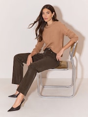 Lipsy Chocolate Brown Petite Faux Leather Straight Leg Trousers - Image 4 of 6