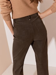Lipsy Chocolate Brown Petite Faux Leather Straight Leg Trousers - Image 5 of 6