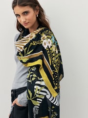 Black/Gold Floral Print Lightweight Scarf - Image 1 of 4