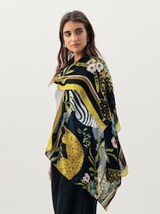 Black/Gold Floral Print Lightweight Scarf - Image 3 of 4