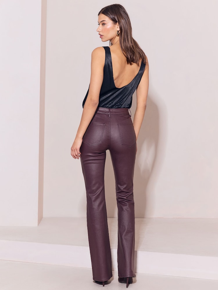 Lipsy Burgundy Red High Waist Glam Flare Leg Jeans - Image 5 of 5