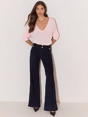 Lipsy Navy Rinse High Waist Relaxed Flare Jeans - Image 1 of 6