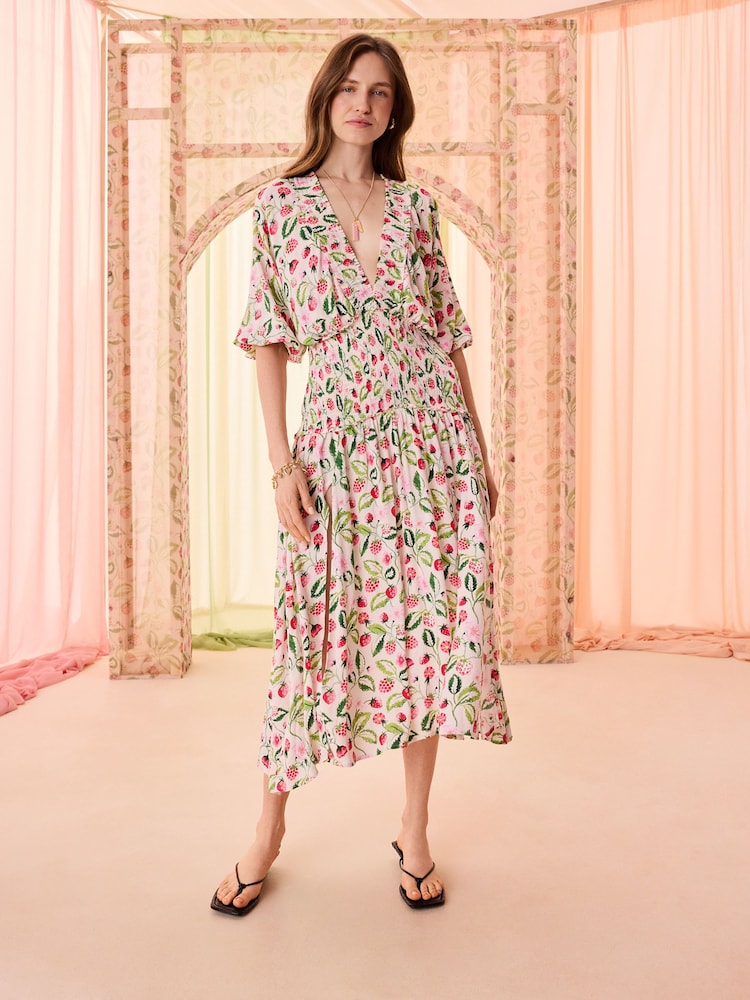 Cath Kidston Pink/White Strawberry Garden Beach Dress - Image 2 of 5 Cath Kidston Pink/White Strawberry Garden Beach Dress - Image 2 of 5