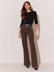 Lipsy Chocolate Brown Rinse High Waist Relaxed Flare Jeans - Image 1 of 6