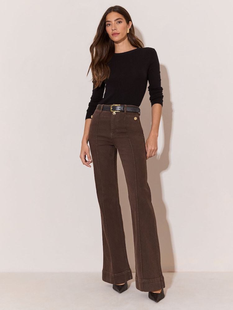 Lipsy Chocolate Brown Rinse High Waist Relaxed Flare Jeans - Image 1 of 6 Lipsy Chocolate Brown Rinse High Waist Relaxed Flare Jeans - Image 1 of 6