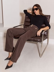 Lipsy Chocolate Brown Rinse High Waist Relaxed Flare Jeans - Image 4 of 6