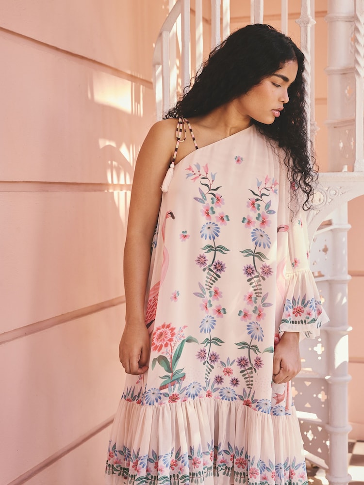 Cath Kidston Ecru One Shoulder Flamingo Dress - Image 2 of 3