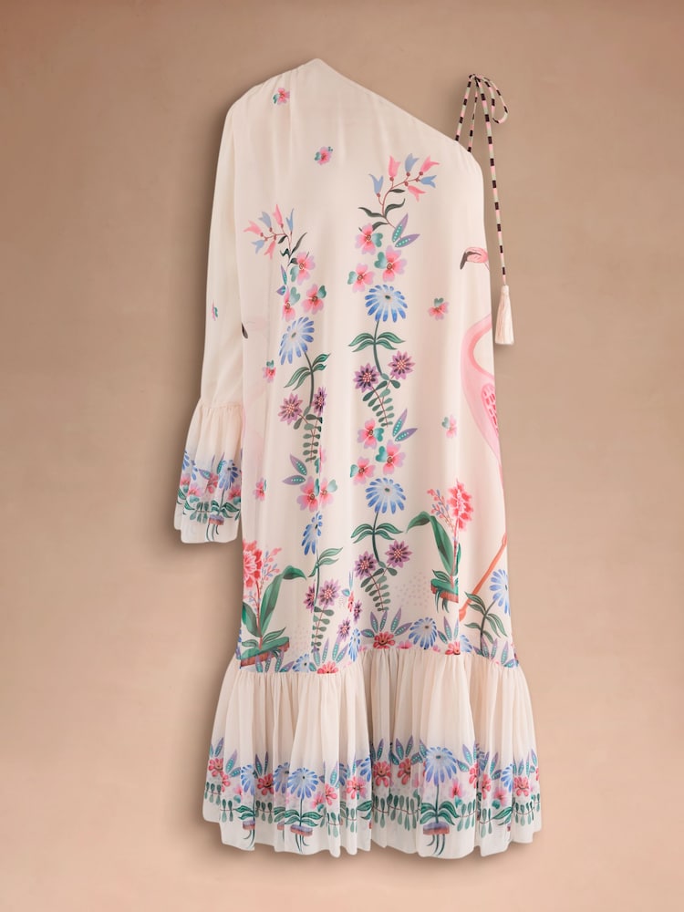 Cath Kidston Ecru One Shoulder Flamingo Dress - Image 3 of 3