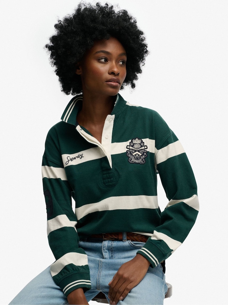ירוק - Superdry Crest Stripe Rugby Shirt - תמונה 1 מתוך 5