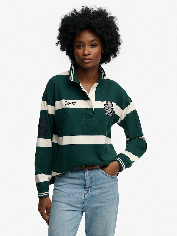 ירוק - Superdry Crest Stripe Rugby Shirt - תמונה 2 מתוך 5