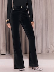 Lipsy x Gemma Owen Black Velvet High Waist Glam Flare Leg Jeans - Image 4 of 9