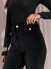 Lipsy x Gemma Owen Black Velvet High Waist Glam Flare Leg Jeans - Image 5 of 9