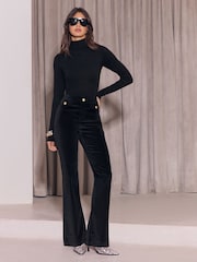 Lipsy x Gemma Owen Black Velvet High Waist Glam Flare Leg Jeans - Image 7 of 9