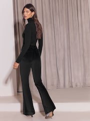 Lipsy x Gemma Owen Black Velvet High Waist Glam Flare Leg Jeans - Image 9 of 9