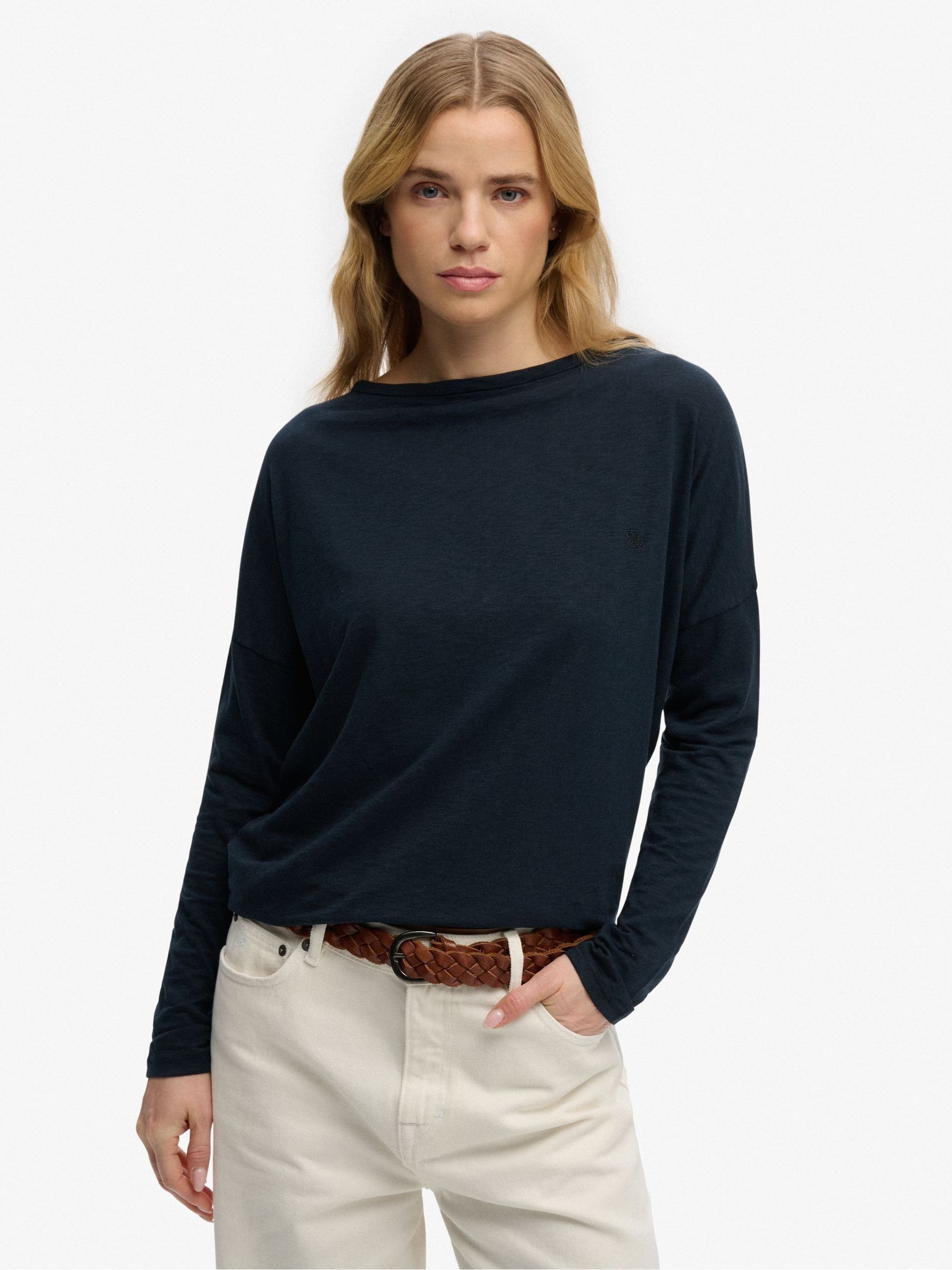Superdry Women's Blue Boat Neck Long Sleeve T-Shirt - Image 2