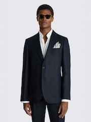 MOSS Blue Regular Fit Twill Linen Suit Jacket - Image 1 of 5