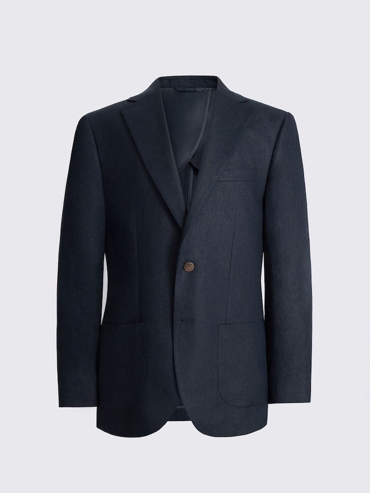 MOSS Blue Regular Fit Twill Linen Suit Jacket - Image 5 of 5