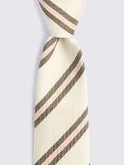 MOSS Off White, Olive & Pink Italian Silk Stripe Tie - Image 2 of 2