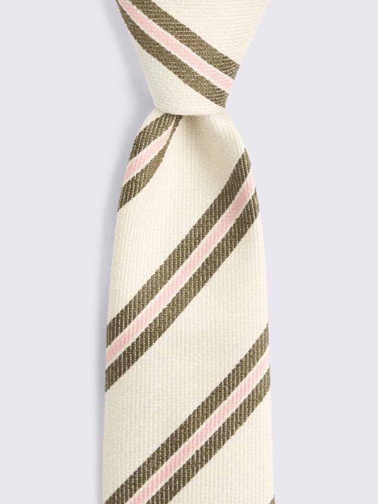 MOSS Off White, Olive & Pink Italian Silk Stripe Tie - Image 2 of 2