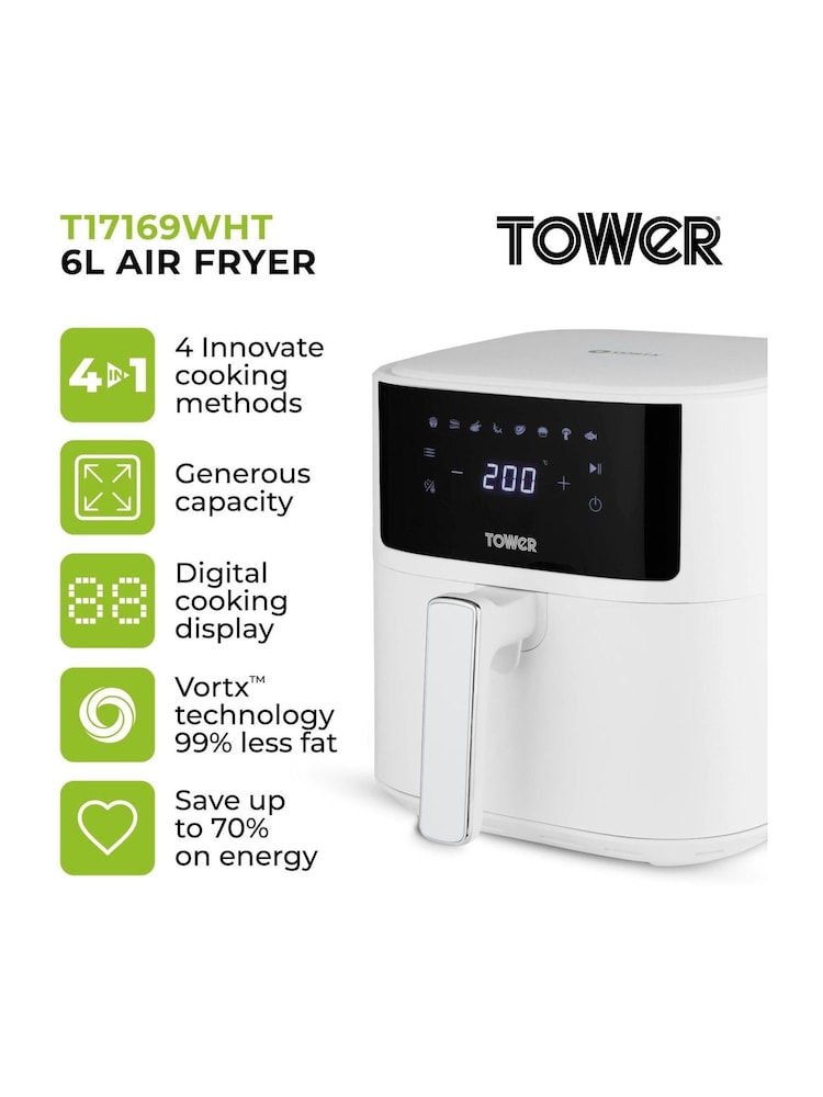 Tower White Vortx Digital 6L Air Fryer - Image 2 of 11