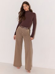 Neutralny - Lipsy High Waist Sailor Buttons Wide Leg Jeans - Obraz 1 z 6