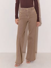 Neutralny - Lipsy High Waist Sailor Buttons Wide Leg Jeans - Obraz 2 z 6
