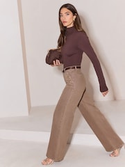 Neutralny - Lipsy High Waist Sailor Buttons Wide Leg Jeans - Obraz 3 z 6