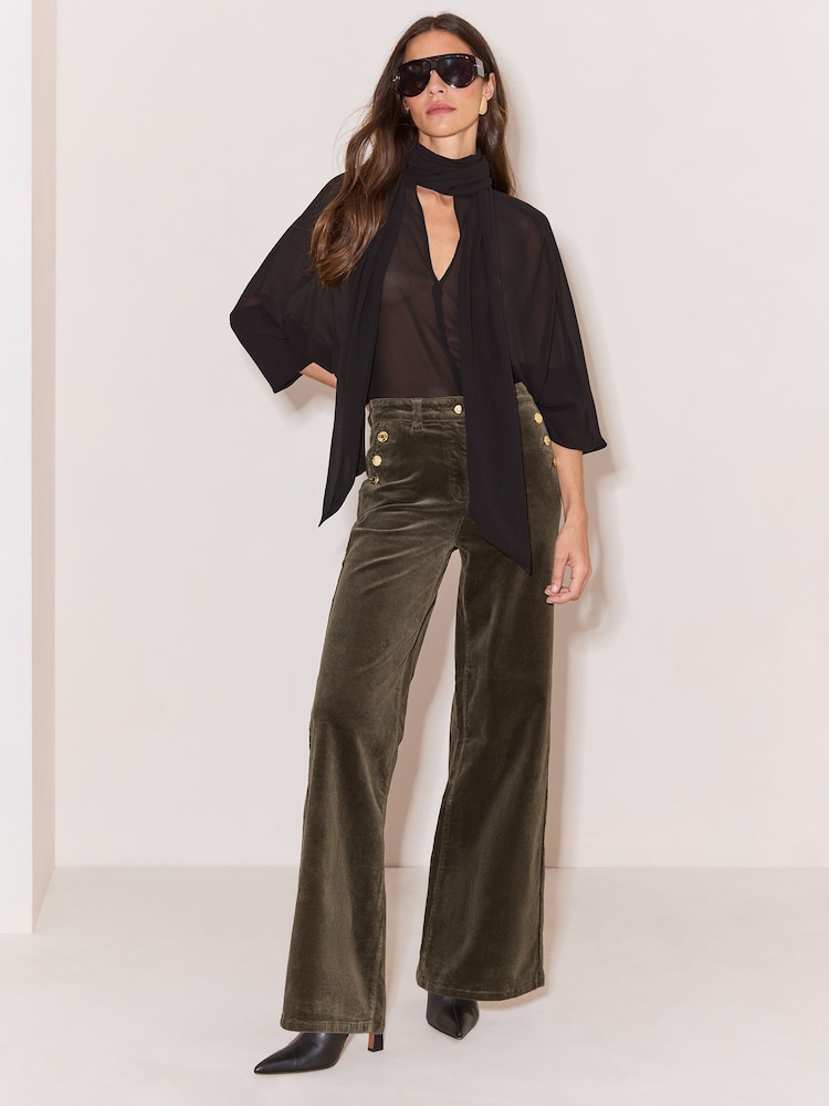 Oliwkowa zieleń - Lipsy High Waist Sailor Buttons Wide Leg Jeans - Obraz 1 z 6 Oliwkowa zieleń - Lipsy High Waist Sailor Buttons Wide Leg Jeans - Obraz 1 z 6